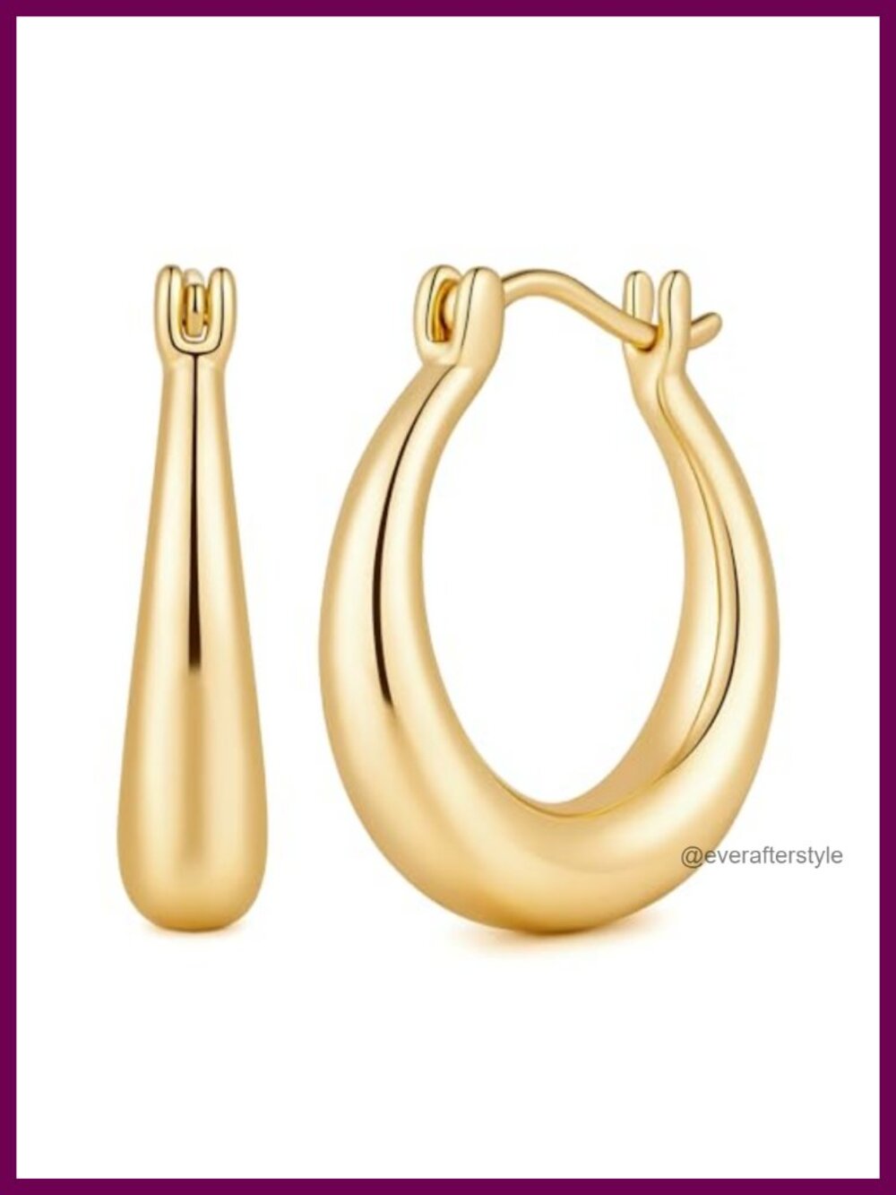 Chunky 14K Gold Plated Hoop Earrings for Women U-Shape 25mm